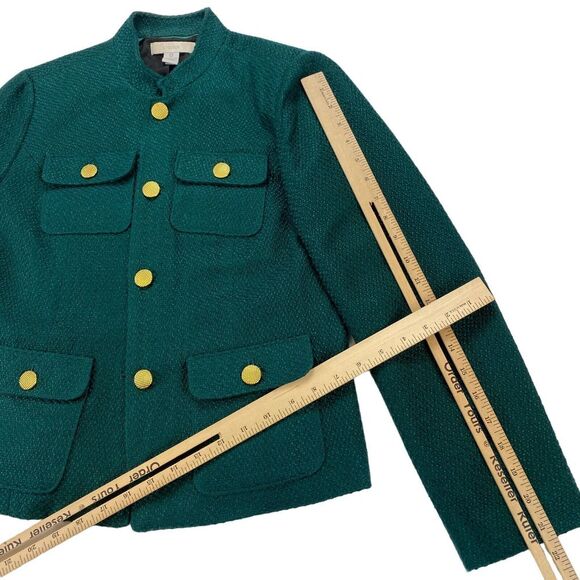 Chicos Tweed Jacket Women's Size 0 Green Long Sleeve Lined Gold Button Front - Picture 3 of 16